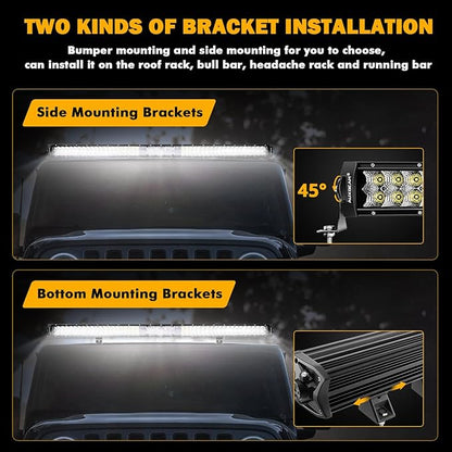 Auxbeam 52 Inch led Light bar 450W LED Driving Work Light Slim Dual Row Spot Flood Combo Off Road Lights 5D PRO Lens Driving Lamp with Wiring Harness for Trucks Jeep Off Road SUV UTV ATV