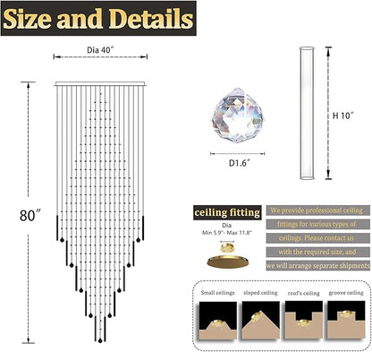 D40''X H80'' Extra Large Chandeliers for High Ceilings Crystal Raindrop Gold Chandeliers Large Villa Chandelier Entrance Foyer Square Ceiling Light LED Dimmable 2700K-6000K 16 led bulbs include