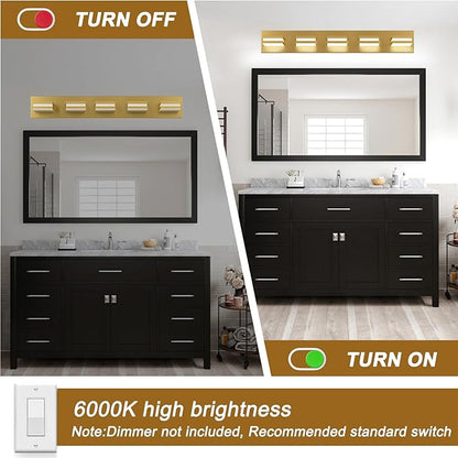 IZORRO LED Modern Bathroom Lights Fixtures(5-Light,Dimmable,360°Rotate),Brushed Glod Acrylic Wall Lighting,Vanity Lights for Bathroom Over Mirror - 6000k 30In （No Assembly Required）