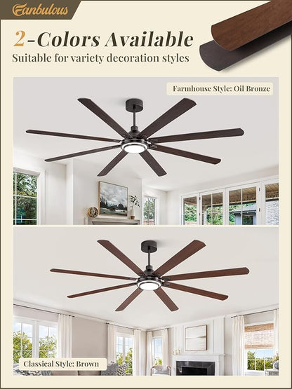 Fanbulous 84 Inch Ceiling Fans with Lights and Remote, Oil Bronze Ceiling Fan with 8 Dual-Color Blades, Indoor/Outdoor Large Ceiling Fans, Reversible DC Motor, 6-Speed, 3CCT for Living Porch Patio