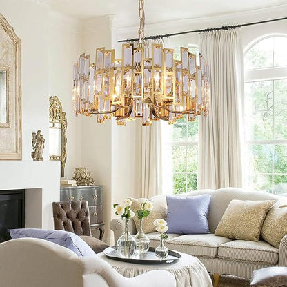 Gold Crystal Chandeliers Lighting Modern Crystal Chandelier 6 Light Contemporary Foyer Entrance Dining Room Ceiling Hanging Light Fixture Round D17.7
