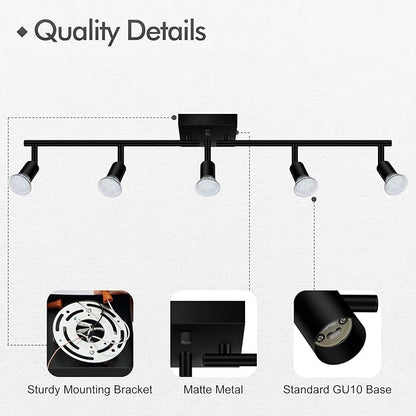 BoostArea 5 Light Track Lighting Fixtures Ceiling, Matte Black Kichen Track Lighting, Rotatable Light Heads, Adjustable Modern Directional Ceiling Light for Kitchen,No Bulbs