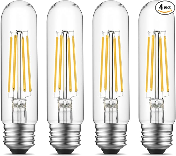 Gozelux Tubular Light Bulb 6W Equal E26 LED Bulb 60 Watt Dimmable Cool White 4000K E26 Edison Bulb AC120V 750LM T9 T10 LED Bulb for Rustic Pendant, Island,Chandeliers, Wall Sconces, Pack of 4