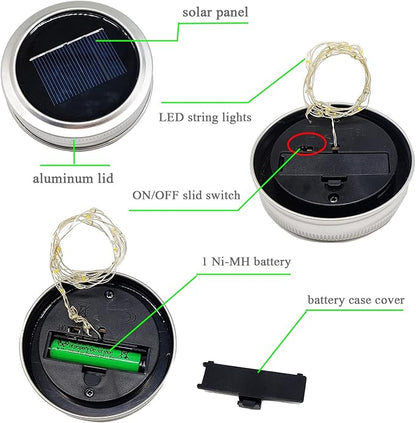 SmilingTown Solar Light for Mason Jars 20 LED Outdoor Fairy String Light Lids with Hangers for Jar Lantern Waterproof Rust Resist for Patio Lawn Garden Decor No Jars 10 Pack (Multicolored)