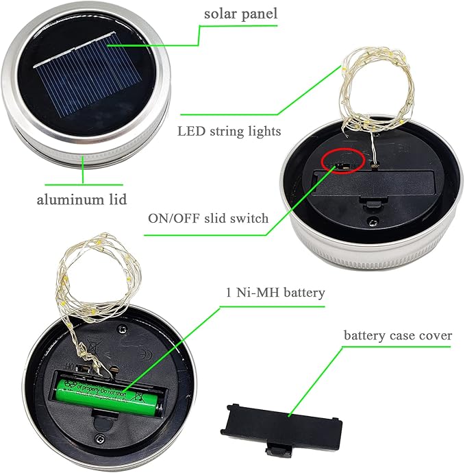 Solar Light for Mason Jars 20 LED Outdoor Fairy String Light Lids with Hangers for Jar Lantern Waterproof Rust Resist for Patio Lawn Garden Decor No Jars 10 Pack (Red, Blue, Green, Purple,Yellow)
