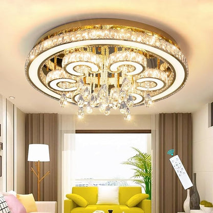 Modern Flush Mount Ceiling Chandeliers Dining Room LED Light Crystal Lights for Living Room Gold Sparkling Chandeliers Interior Luxury Lighting Fixtures Bedroom Ofiice Dimmable Light 2700K 6000K