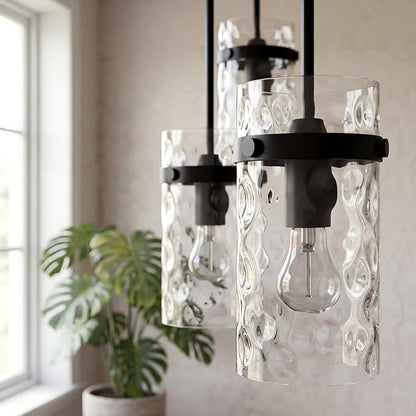 Modern Clear Wavy Glass Pendant Light 1 Pack - Thick Glass Adjustable E26 Hanging Lamp with Elegant Warm Glow for Kitchen Island, Dining Room & Hallway