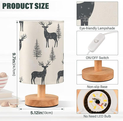 Bedside Table Lamp Deer Animals Forest Tree Nightstand Lamp with Wood Desk Lamps for Bedroom Living Room Nursery Office Home Decor