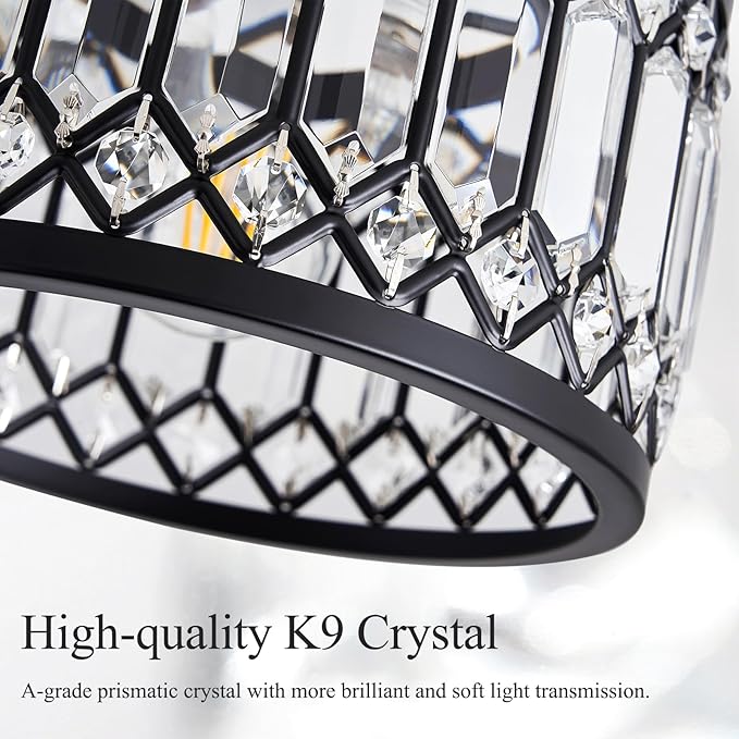 Pevfah Crystal Black Ceiling Light, Modern Semi Flush Mount Ceiling Lighting Fixture, Round Hallway Lighting Fixtures for Kitchen Entryway Bedroom Laundry Room, 1-Light, 11.4 Inch