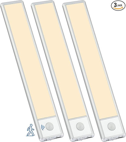 30-LED Motion Sensor Under Cabinet Lighting, 8-inch Magnetic Rechargeable Under Counter Closet Lights, Wireless Light Bar, 3-Pack, Warm White