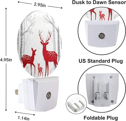 Deer Plug in Night Light Red Christmas Deer Birch Tree Winter Trunk Antler Wildlife Xmas Plug-in Nightlight Auto Sensor LED for Boys Girls Men Women Bedroom Bathroom Decor, LEDLAMP3009
