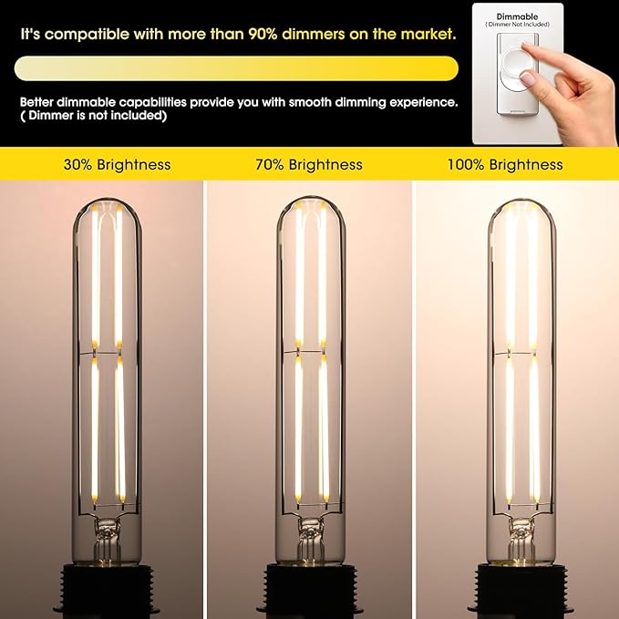 Gozelux T10 LED Bulb 6W Equal E26 LED Bulb 60 Watt Dimmable Cool White 4000K E26 Edison Bulb AC120V 750lm Tubular Light Bulb T10 for Rustic Pendant, Island, Chandeliers, Wall Sconces, Pack of 6