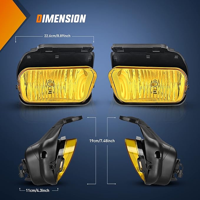 Nilight Fog Light Assembly Compatible with 2003 2004 2005 2006 2007 Chevy Silverado 1500 2500 3500 2002-2006 Avalanche w/o Body Cladding with H10 Halogen Bulbs Amber Lens