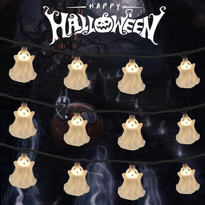 Halloween Ghost String Lights, 8.5Ft Outdoor Halloween Decorations Lights with 10 White Ghosts Lights Waterproof, Hanging Ghosts Fairy Lights UL Listed for Patio Garden Backyard Party Bedroom Window