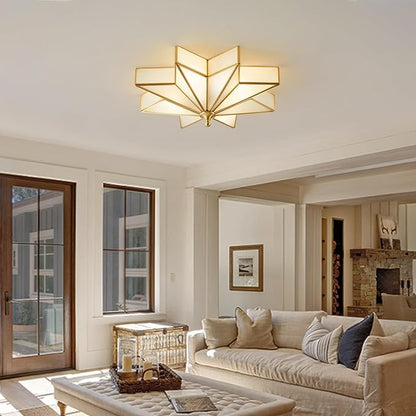 Star Brass Glass Ceiling Light - 19.7 In Large Gold Flush Mount Fixture - Art Deco Mid Century Vintage Modern Moravian Lighting Lights for Bedroom Dining Kitchen Foyer Farmhouse Living Room