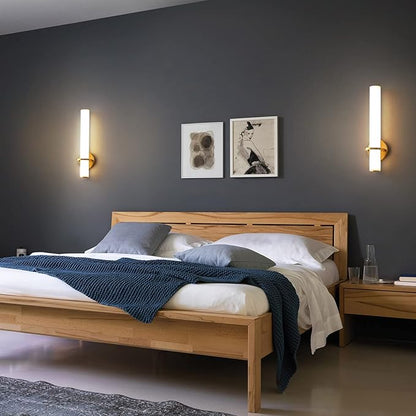 AIJIASI Gold Bathroom Wall Sconces Set of 2: 18 Inch Modern Sconces Wall Lighting 18W LED Dimmable Wall Light with Acrylic Lampshade, Brushed Gold Sconces for Bedroom Living Room Hallway (Hardwired)