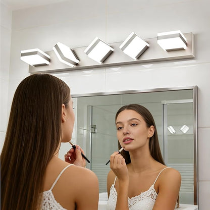 SOLFART Brushed Nickel Vanity Lights for Bathroom, 5 Color Temperature Bathroom Light, Light Fixtures Over Mirror, Modern LED Lighting Adjustable Color 5CCT