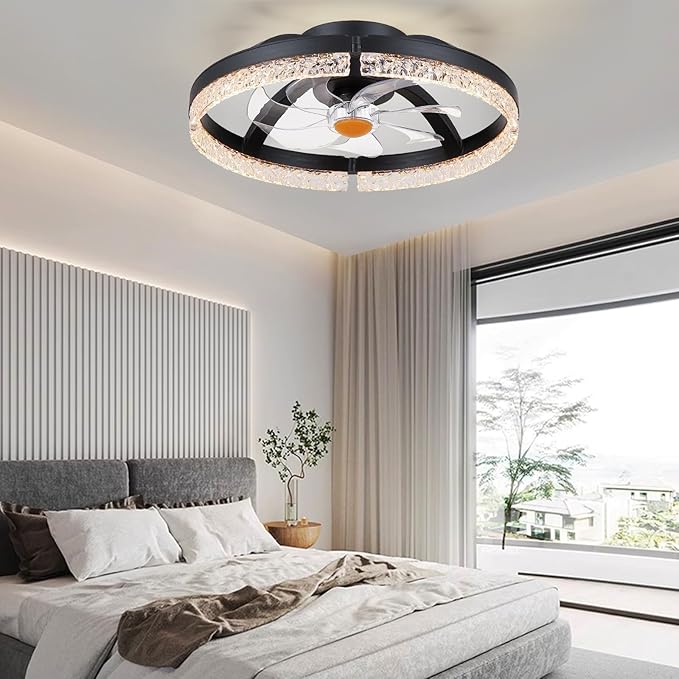 Mpayel 20" Ceiling Fans with Lights and Remote, Modern Low Profile Fandelier Ceiling Fan with Light, Quiet DC Motor, 6 Speeds, 3CCT Dimmable Bladeless Flush Mount LED Fan Light for Kids Room, Bedroom