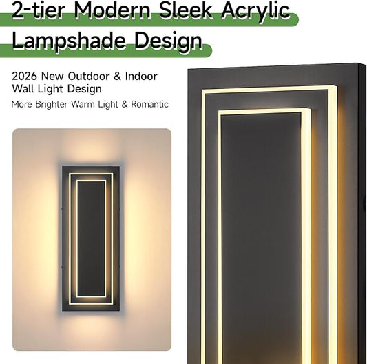 Modern Outdoor Square Wall Sconce LED,15.7 in Waterproof Patio Wall Light Fixture,Exterior Lights for House,Side Garage,Front Porch,Entrance with 3000K 24W Light Bead,2PCS