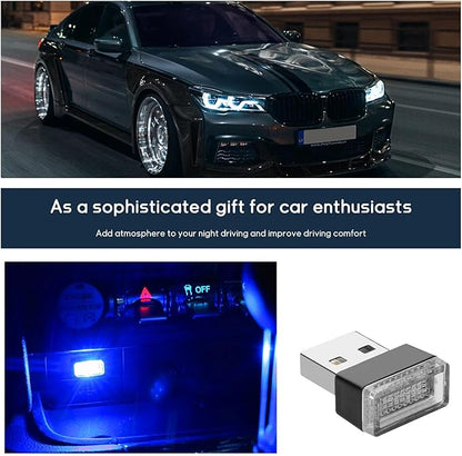 Dickno 4 PCS USB LED Car Interior Atmosphere Lamp, Portable Mini LED Night Light, Plug-in USB Interface Trunk Ambient Lighting Kit, Universal Vehicle Interior Accessories (Blue)