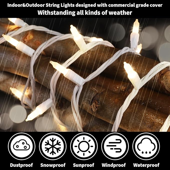 LAMPHOME 100 Count White Frost Christmas Lights,Mini Clear Lights 21ft White Wire Christmas Tree String Lights Set for Outdoor Indoor Christmas Decorations Wedding Decorations Valentines Day Decor