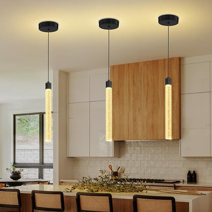 Modern Mini Crystal Pendant Light for Kitchen Island Dimmable LED Adjustable Crystal Column Chandelier Lighting Hanging Pendant Lighting 1 Light Black