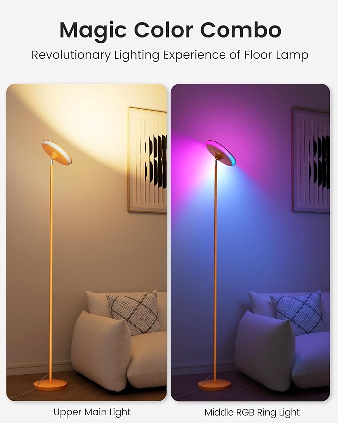 OHLUX Floor Lamps for Living Room, Bright LED Standing Lamp with Remote, Modern Color Changing Tall Lamp with Stepless Dimming, 69" Corner Floor Lamp for Bedroom, Office, RGB Orange