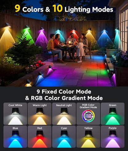 KOOPER Solar Fence Lights Outdoor Waterproof 10 Pack, Solar Fence Lights with Ultra-Bright LED Lens, 10 Modes & 9 Colors Outdoor Solar Lights for Fence, Backyard, Railing, Patio, Wall, Step, Deck