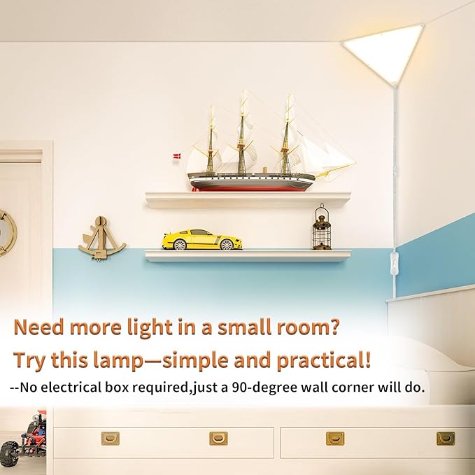 Upgraded Corner Light, LED 20W 2000LM Corner Lights for Living Room, Plug-in Ceiling Lights with 10 FT Cord, 3000/4000/6000K Triangle Corners Lights for Bedroom, Kids Room, Office