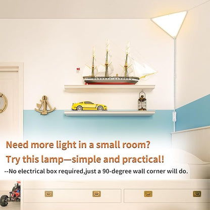 Upgraded Corner Light, LED 20W 2000LM Corner Lights for Living Room, Plug-in Ceiling Lights with 10 FT Cord, 3000/4000/6000K Triangle Corners Lights for Bedroom, Kids Room, Office
