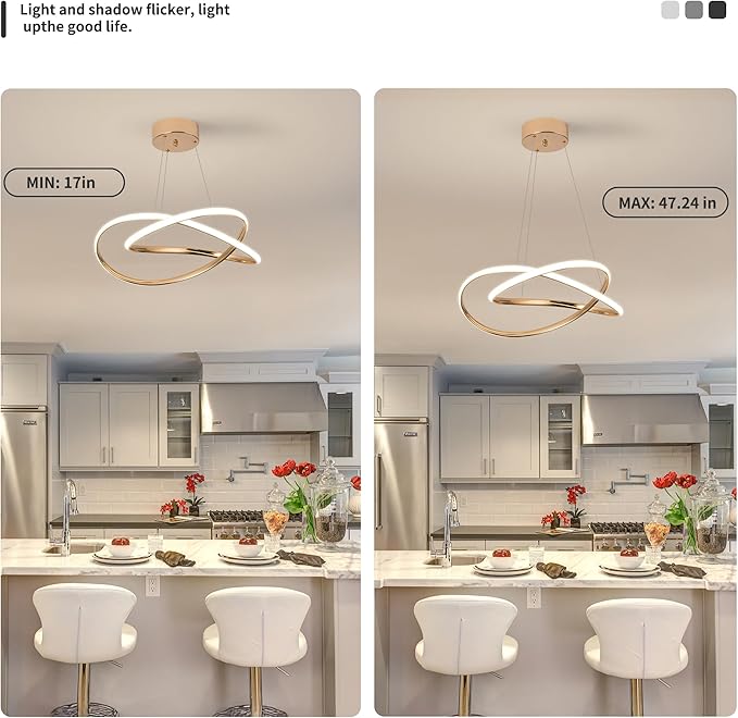 Modern Chandelier Dimmable Pendant Light Fixture,5CCT/2700K/3000K/3500K/4000K/5000K,Adjustable Modern LED Chandeliers for Dining Room Kitchen Entryway Living Room Bedroom (Gold-5CCT, 20 Inches)