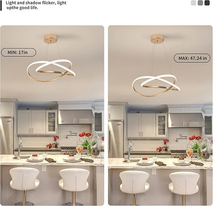Modern Chandelier Dimmable Pendant Light Fixture,5CCT/2700K/3000K/3500K/4000K/5000K,Adjustable Modern LED Chandeliers for Dining Room Kitchen Entryway Living Room Bedroom (Gold-5CCT, 20 Inches)