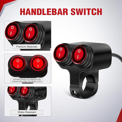 Nilight Motorcycle 7/8" (22mm) Handlebar Switch Plug and Play 12V Waterproof On Off Push Button Dual Control for ATV UTV Driving Light Bar