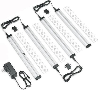 EShine Hand Wave Activated Under Cabinet LED Lighting Kit, Dimmable, 4-Pack 12 in - Touchless Dimming Control, Black Under Counter Lights for Kitchen, Garage, Shelf, Pantry - Cool White (6000K)