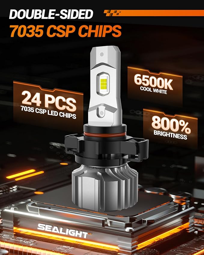 SEALIGHT 5202 LED Fog Light Bulbs or DRL, 18000LM 800% Brightness 5202 5201 PS19W PS24W Fog Lights LED Bulb for Car, 6500K Cool White 984 FT Strong Penetration, 60000 Hours Lifespan, Pack of 2