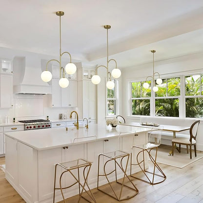 3 Light Milk Glass Chandelier Small Gold Chandelier Vintage Bedroom Pendant Light Fixture White Globe Ceiling Light Mid Century Modern Sputnik Light