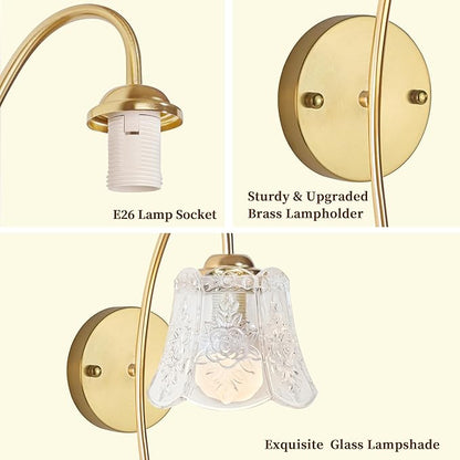 Wireless Wall Sconce with Flower lampshade, Battery Operated Wall Lights,Wall lamp with 15 Colors for Bedroom Living Room Home Decor (Clear Flower, 2 Light Battery Operated)
