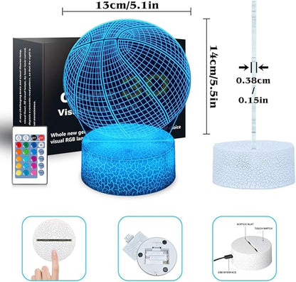 Basketball Night Light Gifts for Kids,3D Illusion16 Color Change Decor Bedside Lamp with Remote and Smart Touch,Gifts for Christmas Birthday Boys Men Girls