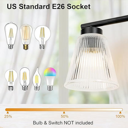 OCIOC Black Bathroom Vanity Lights, 3-Light Modern Bathroom Light Fixtures with Striped Glass Shade, Bathroom Wall Lamp over Mirror, for Living Room, Bedroom, Hallway,Cabinet Porch