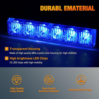 Nilight 12LED Emergency Strobe Traffic Advisor Light Bar 2 in 1 Blue Dash Warning Safety Flashing Lights Front/Rear Windshield Construction Lights for Trucks Cars Plow Police Firefighter Vehicles
