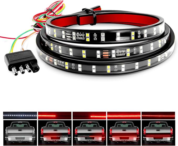 Nilight 60 Inch Truck Tailgate Light Bar Double Row LED Flexible Strip Red Running Brake Turn Signal White Reverse Back Up Lighting Modes for Pick Up Truck SUV