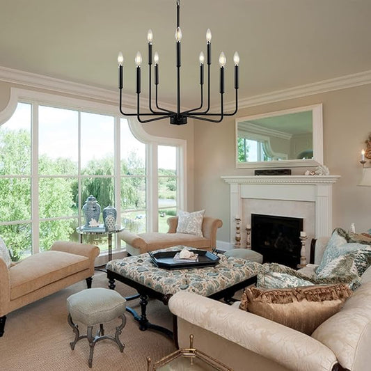 Black Chandeliers for Dining Room Light Fixture Over Table, Modern Farmhouse Chandeliers for Living Room,9-Lights Industrial Metal Candle Lighting Fixtures for Entryway Kitchen Island Foyer