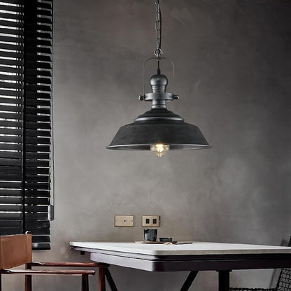 14.2 Inch Silver Black Farmhouse Pendant Light for Kitchen Island, Rustic Industrial Hanging Ceiling Light with Hand-Painted Finish, Modern Bar Lighting for Dining Room & Porch
