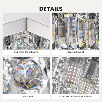 7PM Rectangular Chandelier, Modern Dining Room Light Fixture with Raindrop Chandelier Crystals, 13-Light Flush Mount Rectangle Chandelier for Dining Room Kitchen,Chrome Finish L59'' x W10'' x H9''