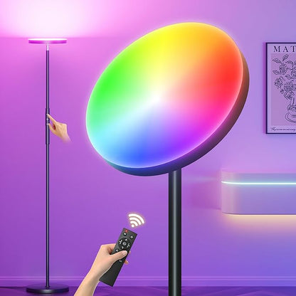 Yikuneng RGB Torchiere Floor Lamps for Living Room, 3600LM 36W Bright LED Standing Lamp with Remote, Modern Color Changing Tall Lamp with Stepless Dimming, 69" Corner Floor Lamp for Bedroom, Office