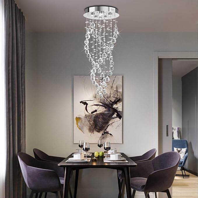 Modern Luxury 6-Lights Spiral Raindrop Crystal Chandeliers for Dining Room, K9 Crystal Ball Flush Mount Ceiling Light Fixture for Living Room, Bedroom, Bathroom, Hallway, Staircase of CRYSTOP