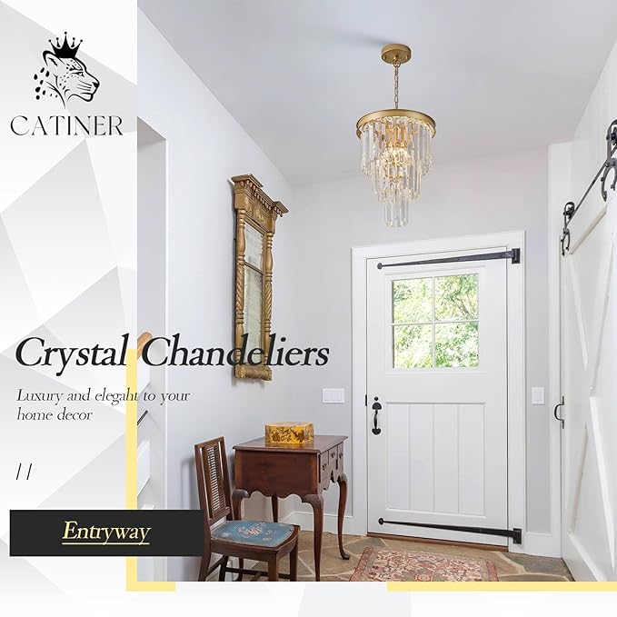 3 Pack Crystal Pendant Light for Kitchen Island, Mini Gold Modern Crystal Light Fixture Luxury for Dining Room, K9 Ceiling Pendant Light 3 Tiers for Hallway Bedroom Closet