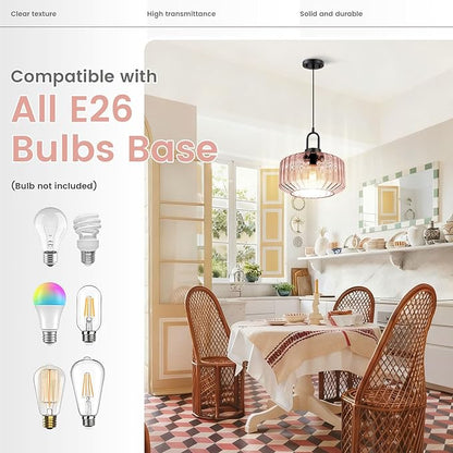 Pink Pendant Lights Fixture Mid Century Modern Pendant Lighting Large Glass Globe Shade Adjustable Cord Pendant Light Vintage Ceiling Hanging Lights for Dining Room Kitchen Island