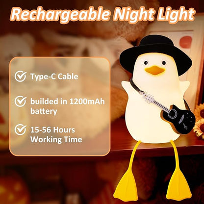 Anywin Duck Night Light, Squishy Duck Lamp, Silicone Bedside Light Up Funny Duck with Dimmer & Rechargeable. Birthday Gifts for Friends Women(Guitar Duck)