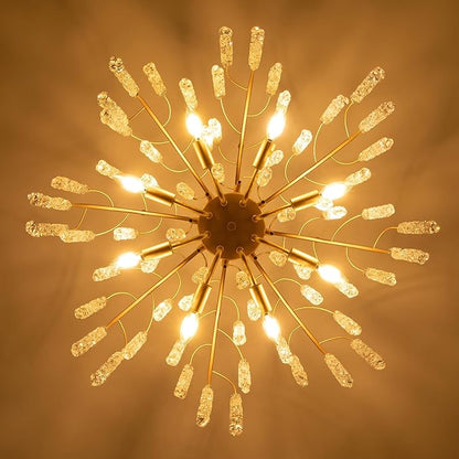 TOCHIC Modern Crystal Chandelier Gold Luxury 8-Lights Chandeliers Light Fixture Round Tree Branch Chandelier for Dining Living Room, Bedroom, Bathroom, Foyer, 31.5" W